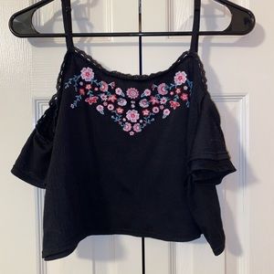 Black Off-The-Shoulder Cropped Blouse - Size Small